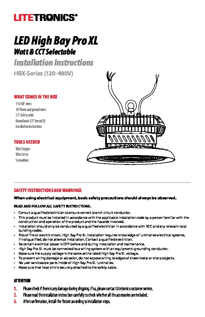 LED Round High Bay Pro XL Installation Instructions