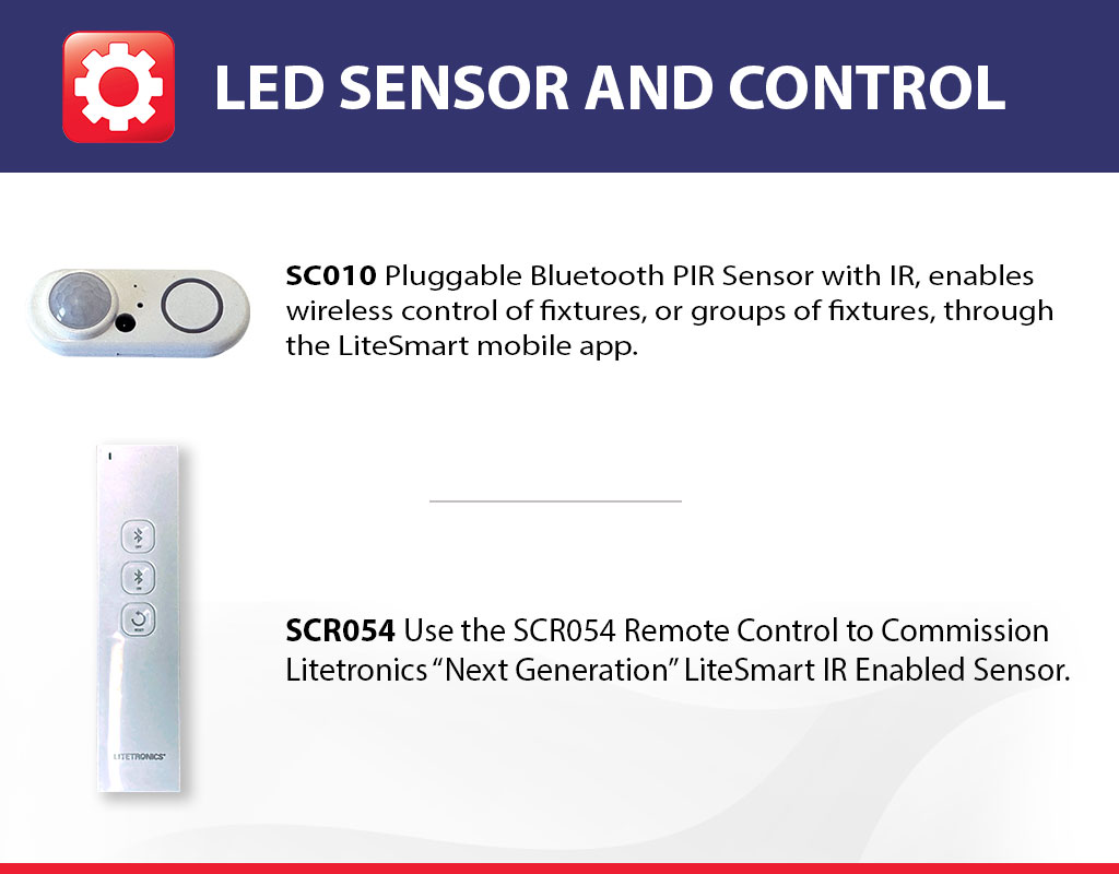 List of compatible control and sensor for LED Light Panel with sensor socket.